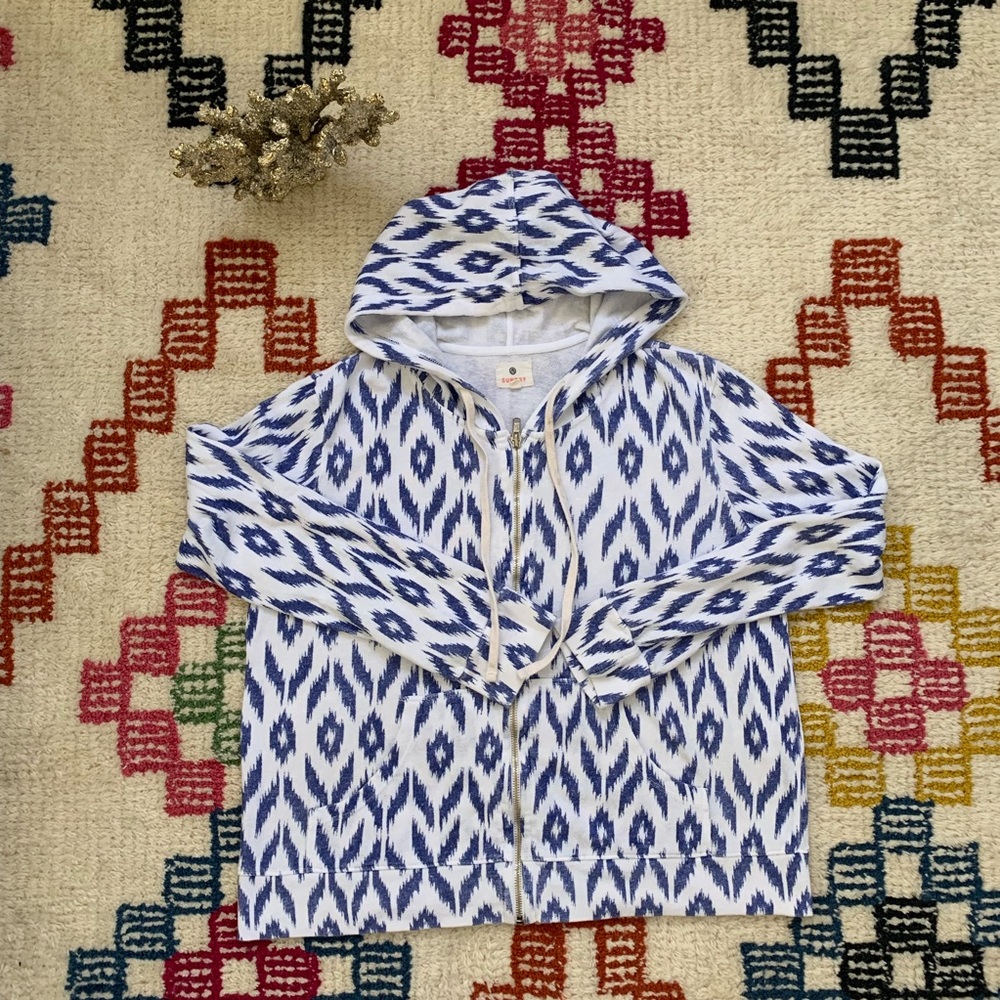 Sundry Blue Ikat Zip up hoodie